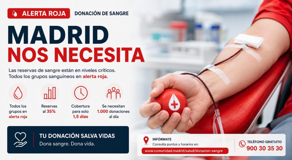 Alerta roja por falta de sangre en Madrid donde donar horarios y requisitos