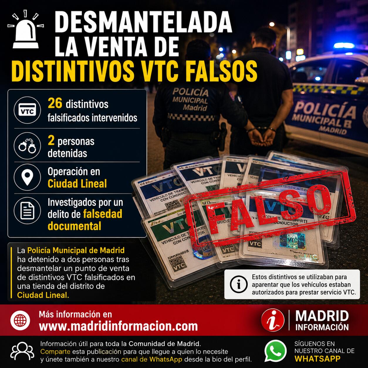 Distintivos VTC falsificados intervenidos en un establecimiento de Ciudad Lineal