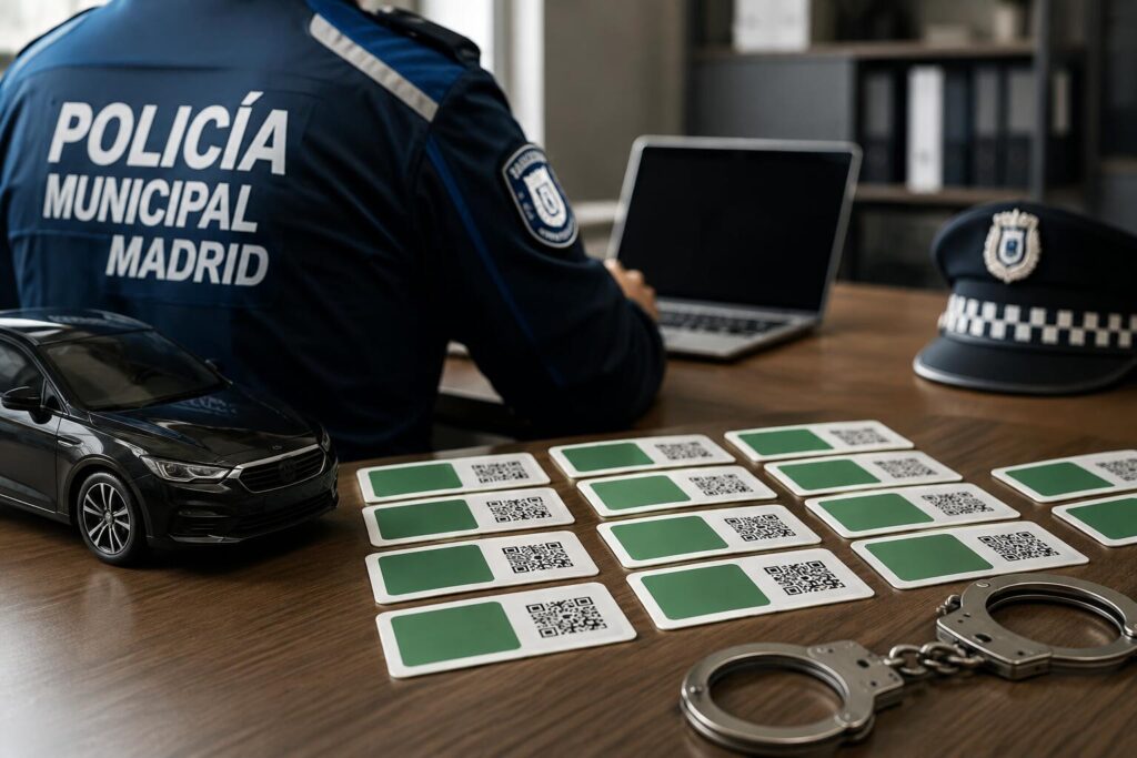 Dos detenidos Ciudad Lineal distintivos VTC falsificados